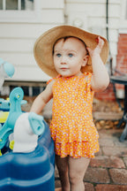 Pink and Yellow Ruffle Two-Piece Swimsuit