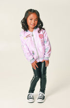 Purple Sequins Patched Bomber Jacket