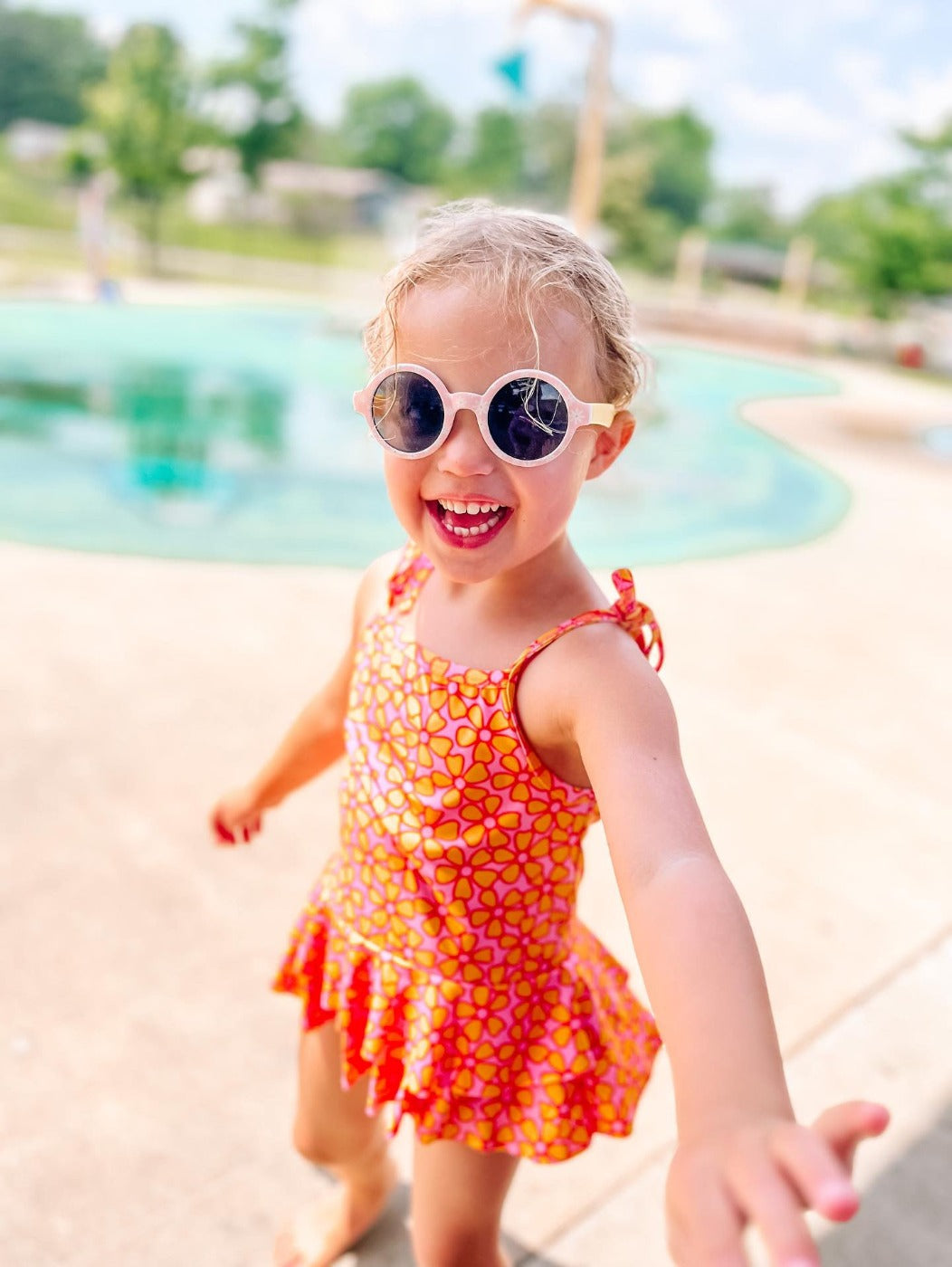 Pink and Yellow Ruffle Two-Piece Swimsuit