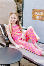 Pink Palm Tree Print Top and Pant Knit Set
