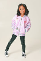 Purple Sequins Patched Bomber Jacket