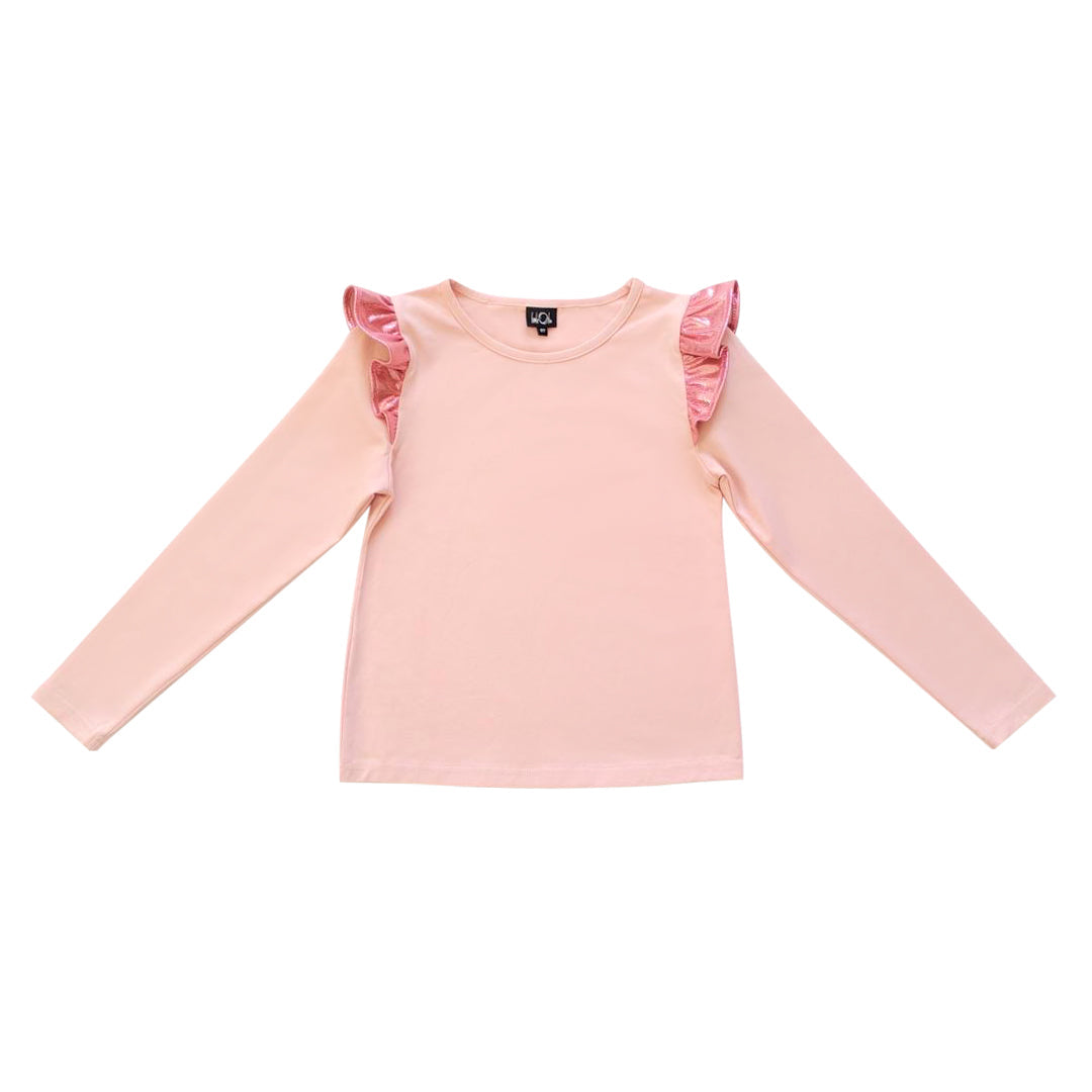 Pink Top with Metallic Ruffle