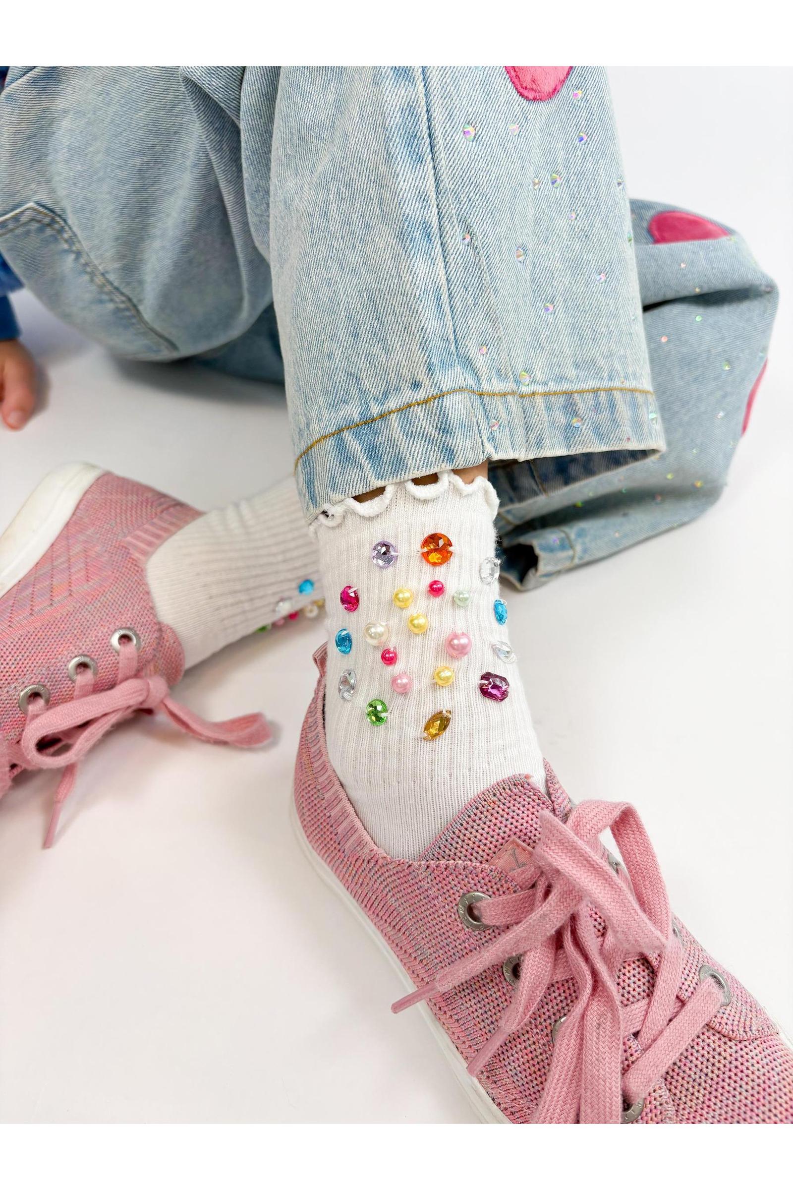 Multi-Colored Gem Ruffle High Socks