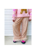 Sequin Wide Leg Feather Pants