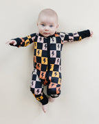 Baby Bamboo Zip Romper | Colorful Checks & Bolts