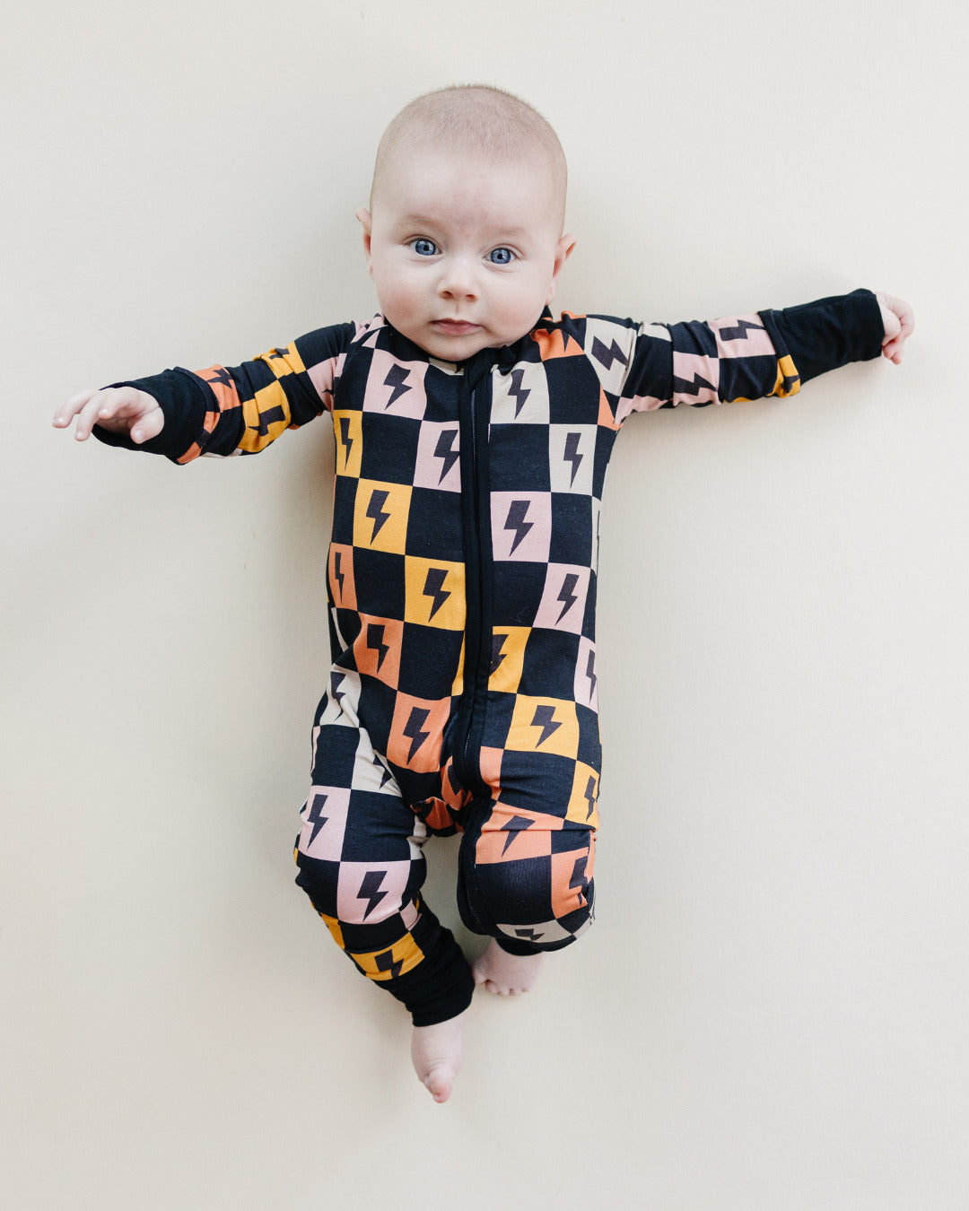 Baby Bamboo Zip Romper | Colorful Checks & Bolts