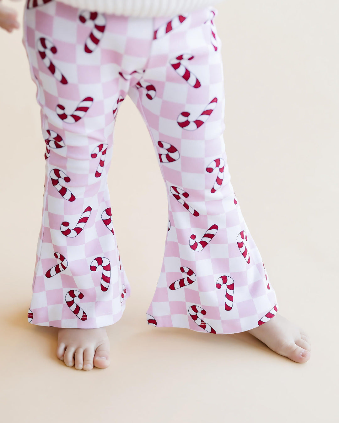 Girls Checkered Candy Cane Flare Pants | Pink