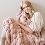 Double Ruched Faux Fur XL Throw Blanket