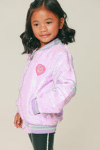 Purple Sequins Patched Bomber Jacket