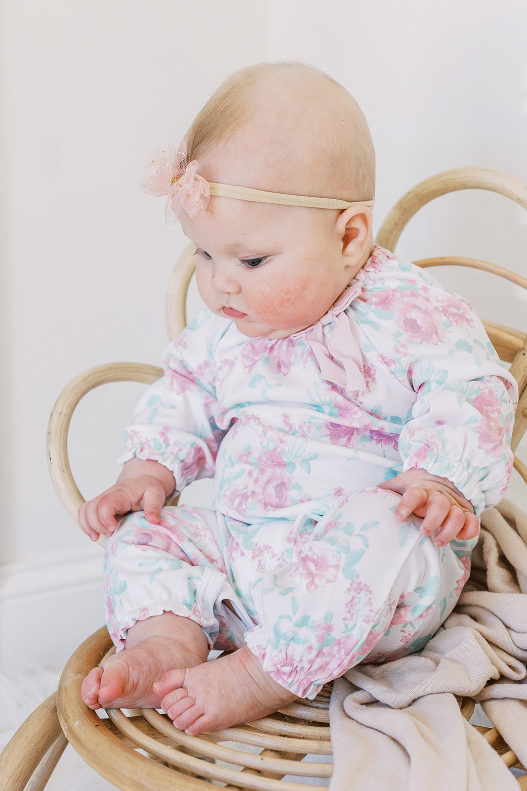 Baby Girl Emma Bow Long Sleeve Pima Cotton Romper