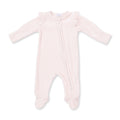 Velour Soft Pink - 2 Way Ruffle Sleeve Zipper Footie