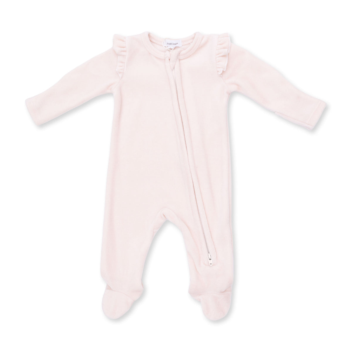 Soft Pink - Velour - 2 Way Ruffle Sleeve Zipper Footie