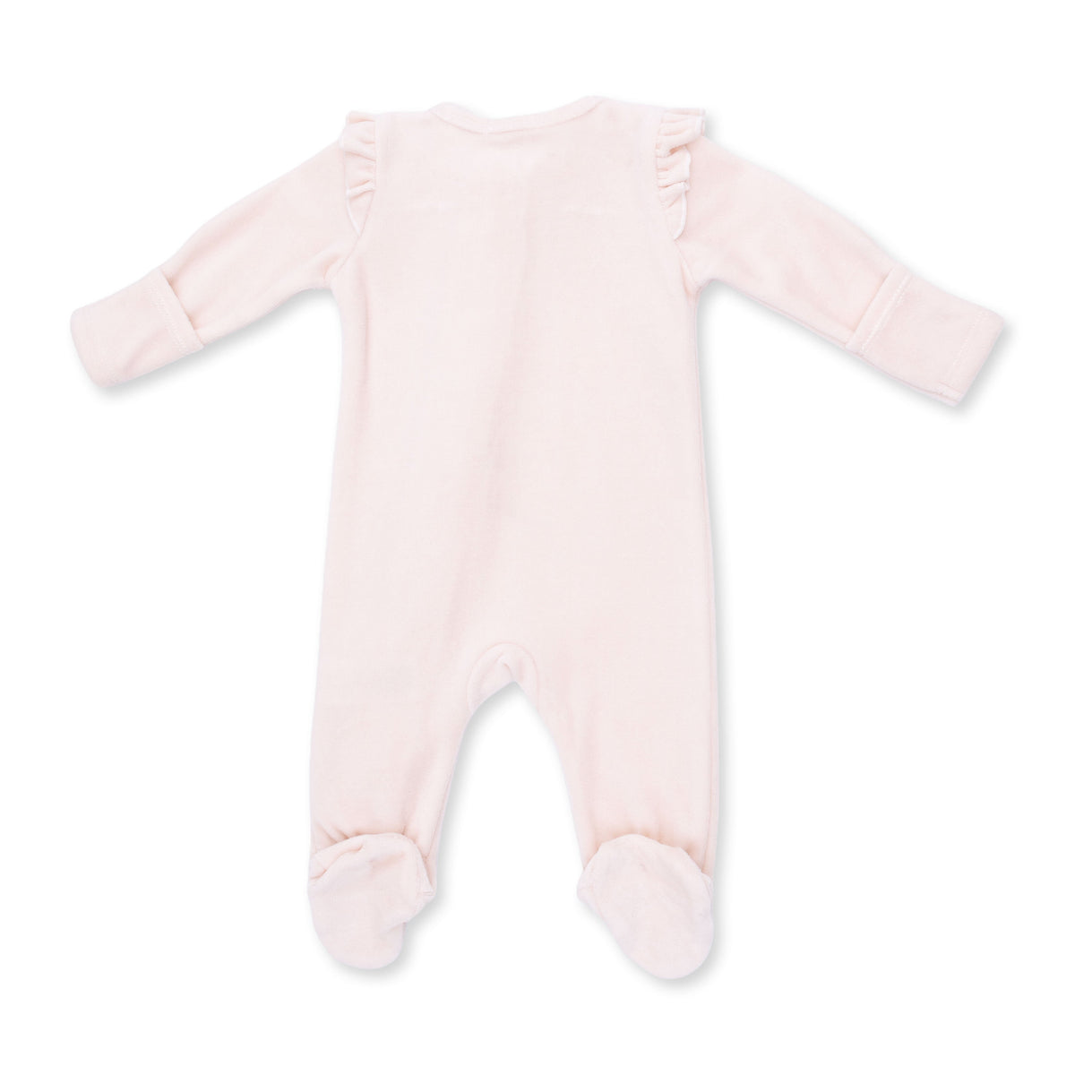 Soft Pink - Velour - 2 Way Ruffle Sleeve Zipper Footie