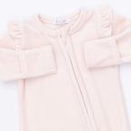 Velour Soft Pink - 2 Way Ruffle Sleeve Zipper Footie