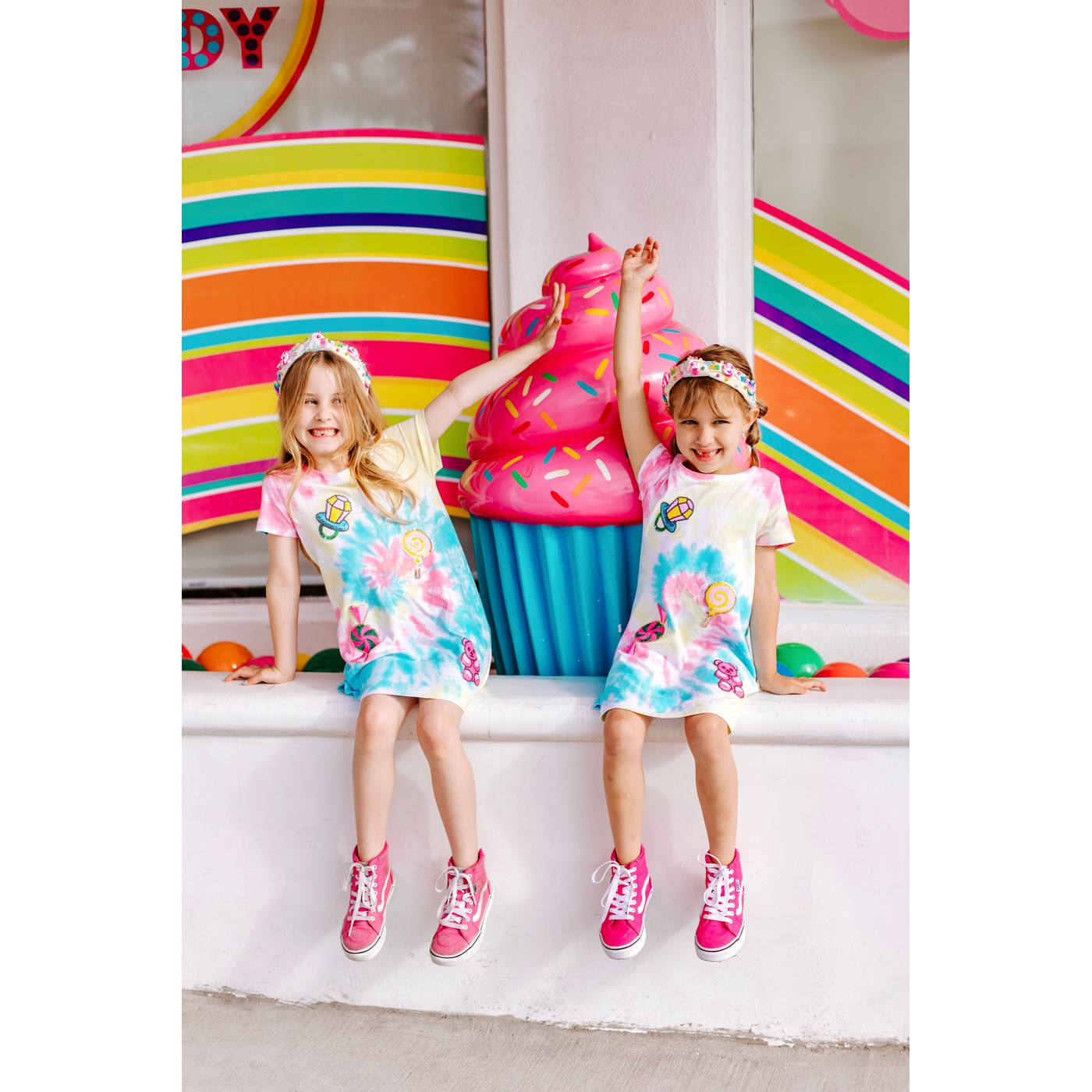Girls Candyland Sequin Patch Tie-Dye Dress