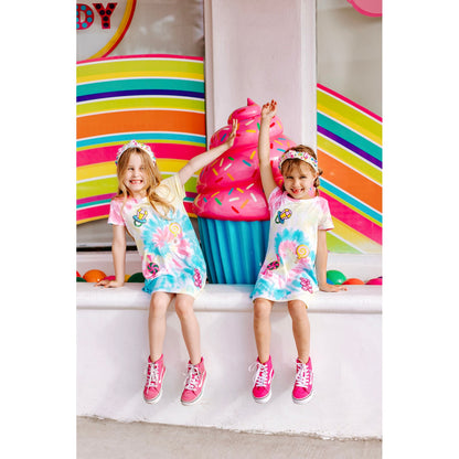 Girls Candyland Sequin Patch Tie-Dye Dress