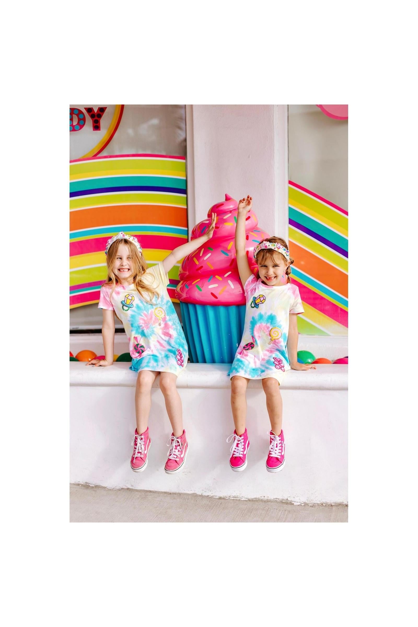 Girls Candyland Sequin Patch Tie-Dye Dress