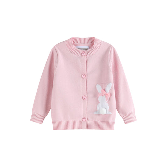 Girls Pink Knit Easter Bunny Cardigan