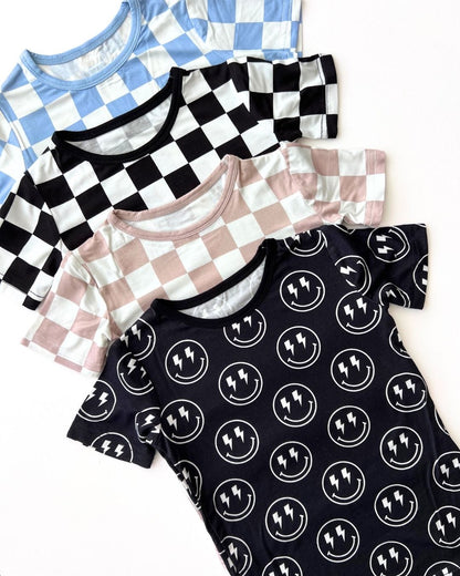 Blue Checkered Bamboo Two Piece Shorts Pajama Set