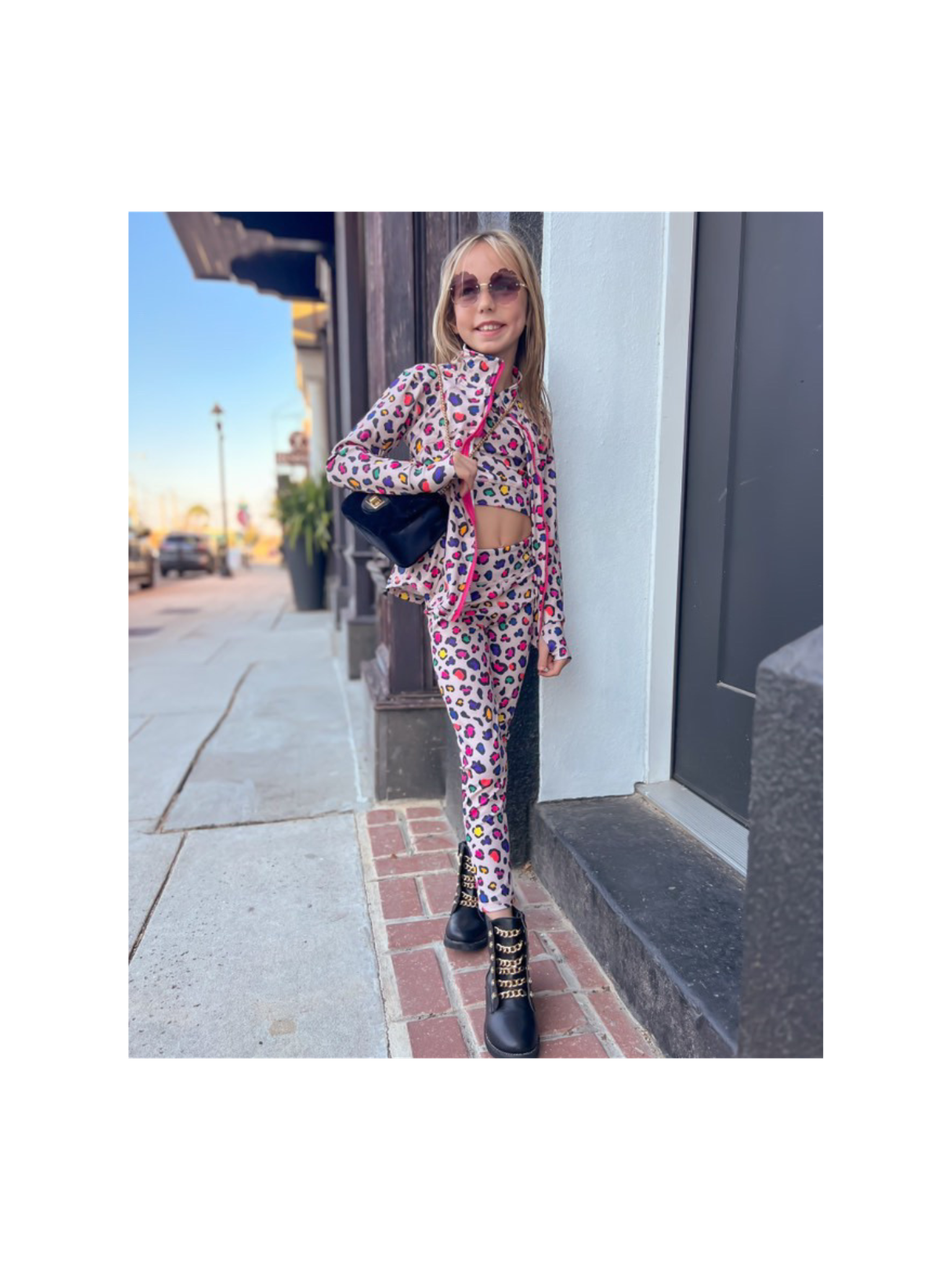 Girls Leopard Athletic Top and Legging Set