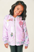 Purple Sequins Patched Bomber Jacket