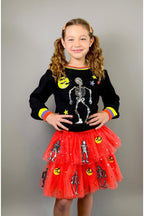 Halloween Skeleton Patched Tulle Skirt