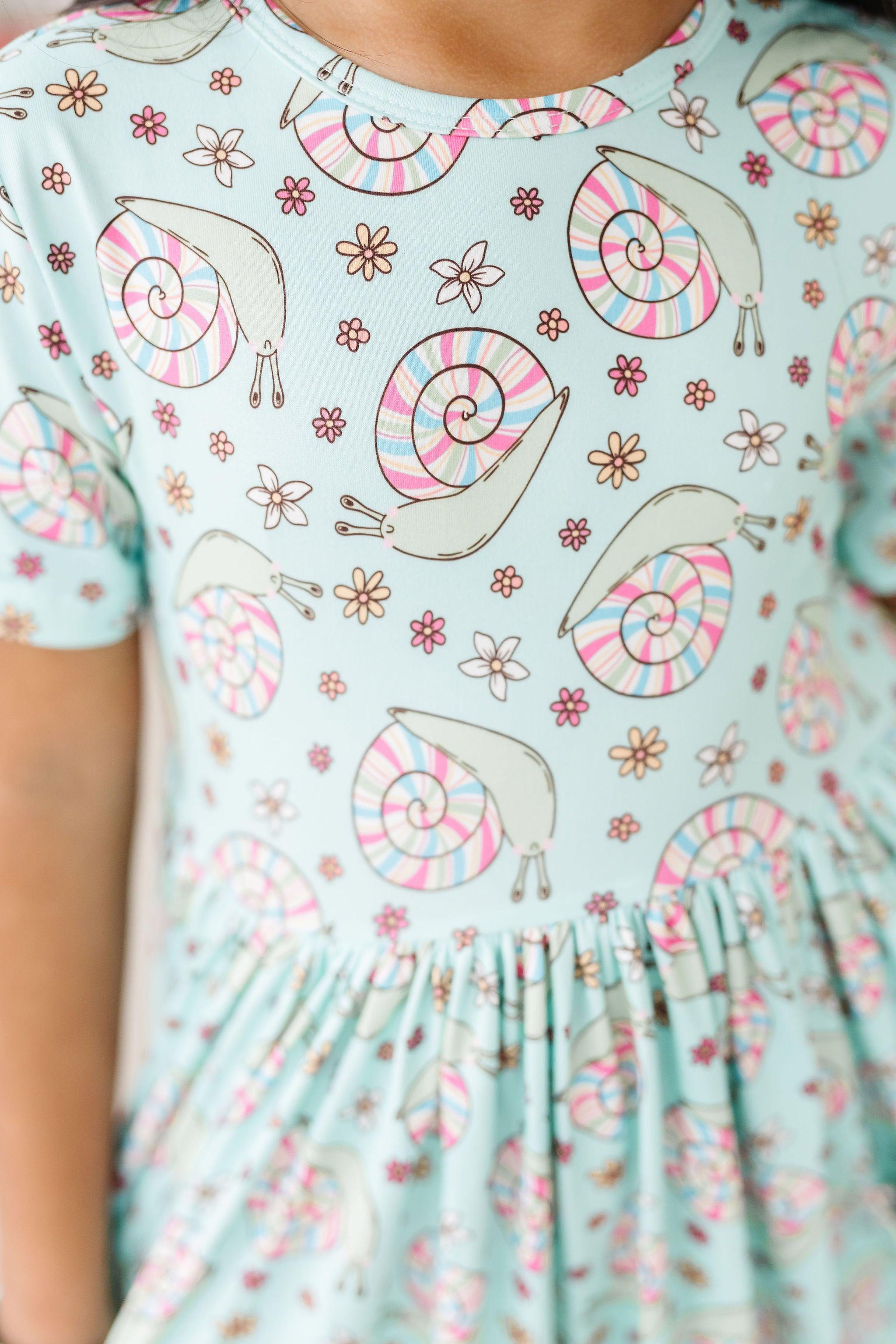 Girls Spring Snails Twirl Dress with Pockets