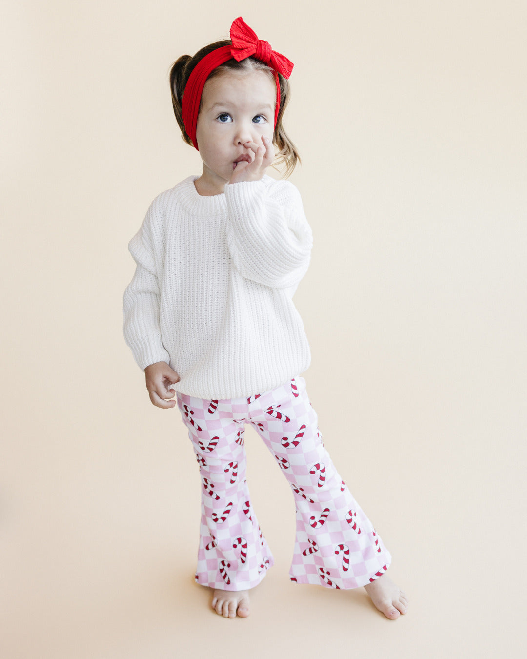 Girls Checkered Candy Cane Flare Pants | Pink