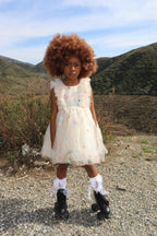 Girls Cream Tulle Star Dress