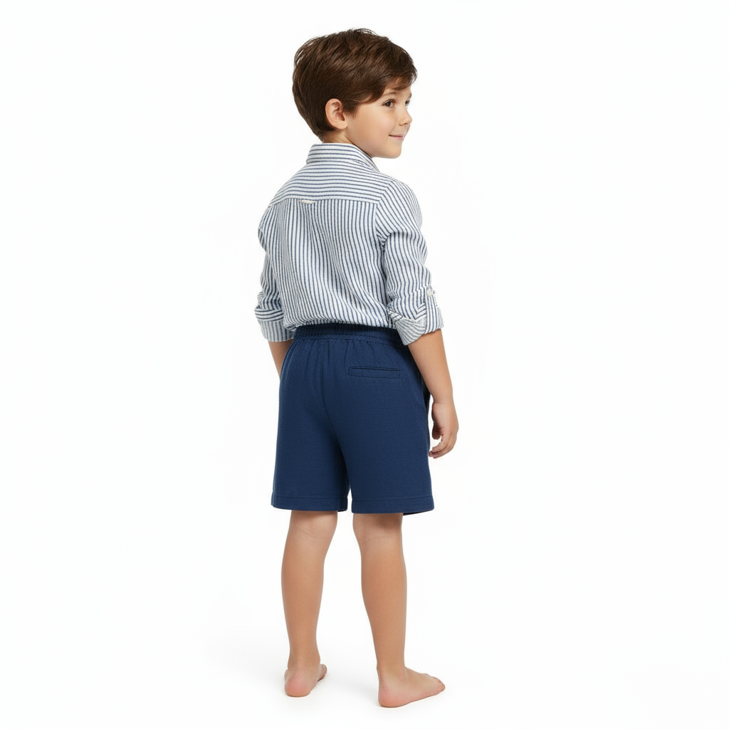 Remi Boy's Button Front Shirt Marine Stripe