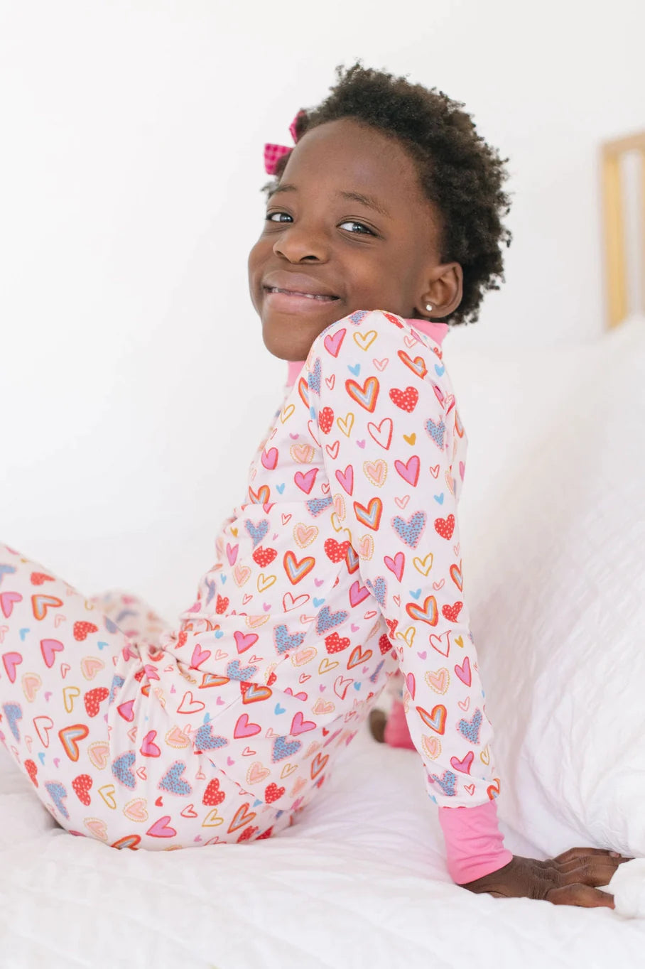 Girls 2 Piece Bamboo Pajama Set in Heart Felt