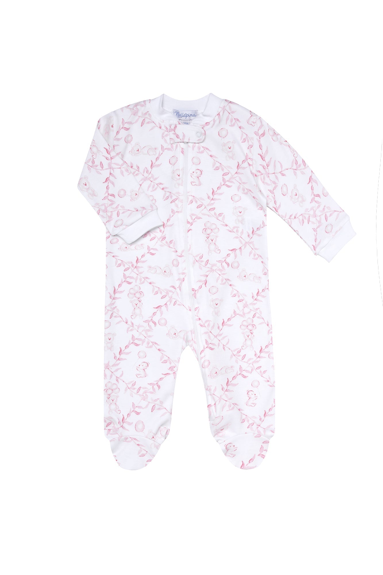 Baby Girl Pink Bears Trellace Zipper Footie