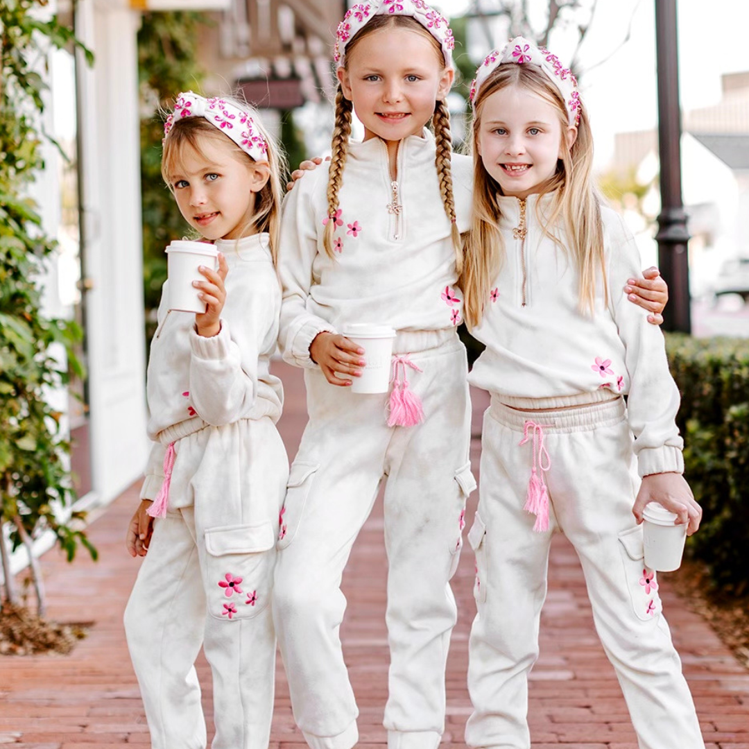 Girls Marble Dye Flower Jogger Set