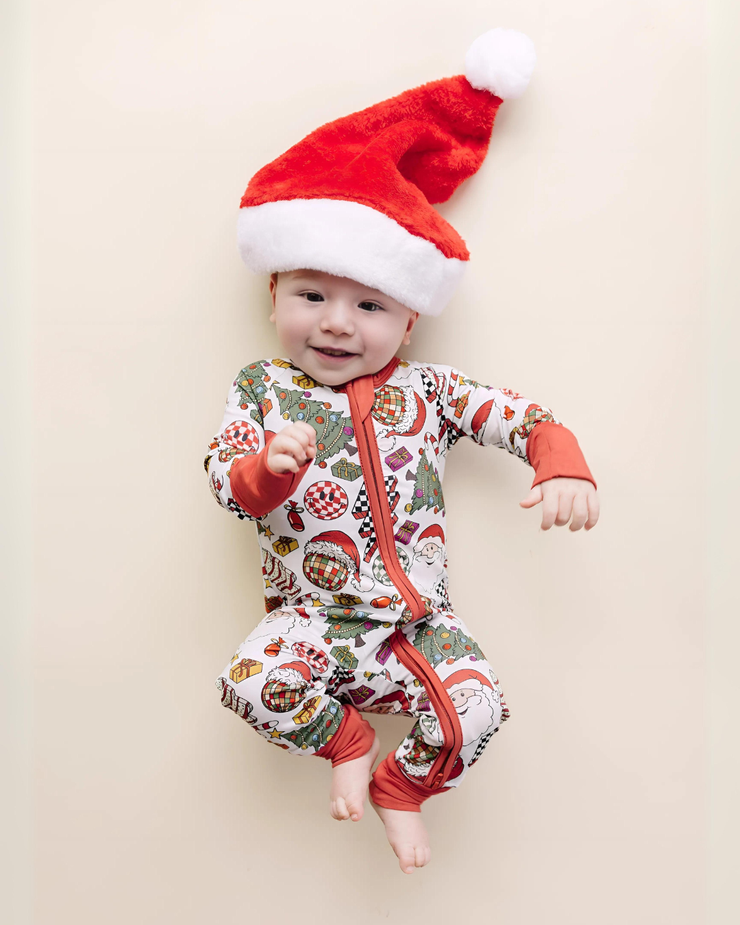 Baby Retro Christmas Bamboo Zip Pajama Romper
