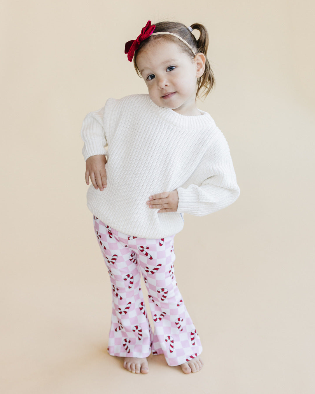Girls Checkered Candy Cane Flare Pants | Pink