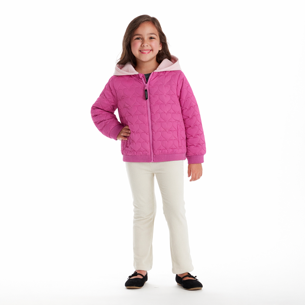 Kids Hooded Quilted Jacket | Pink Hearts