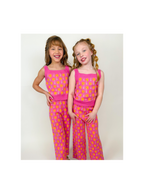 Pink Palm Tree Print Top and Pant Knit Set