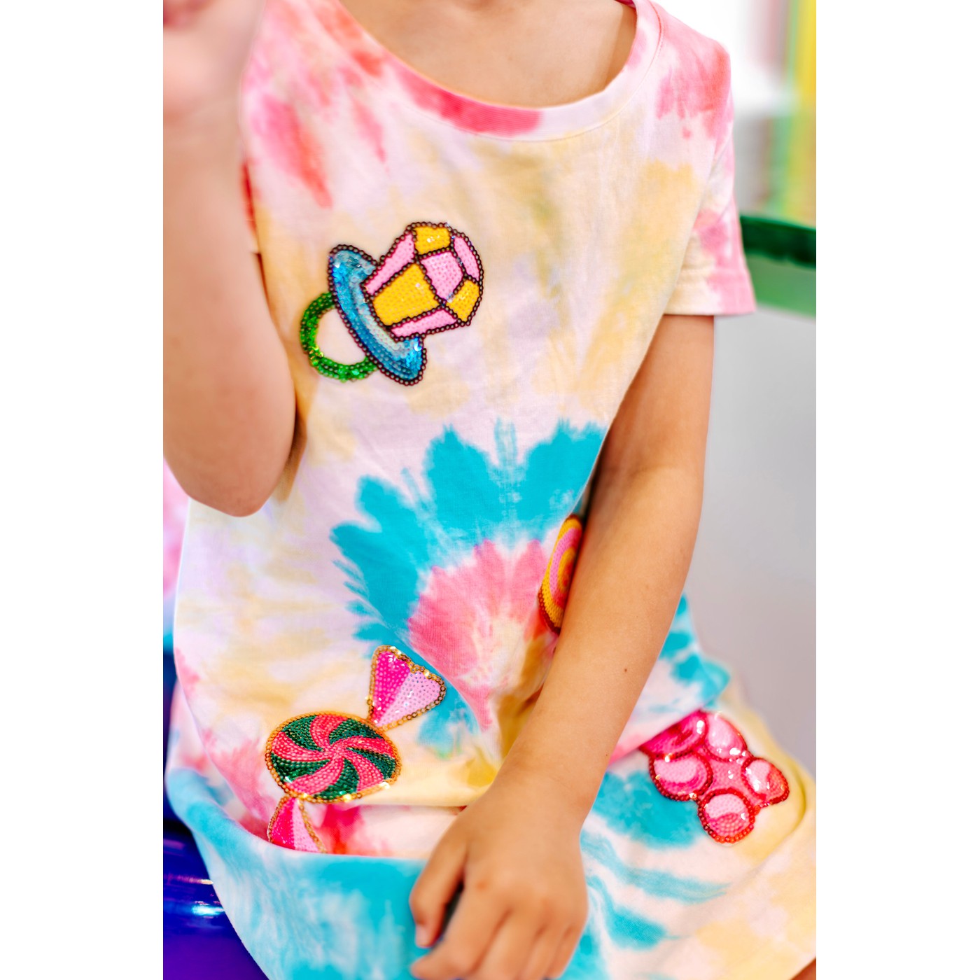 Girls Candyland Sequin Patch Tie-Dye Dress