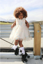 Girls Cream Tulle Star Dress