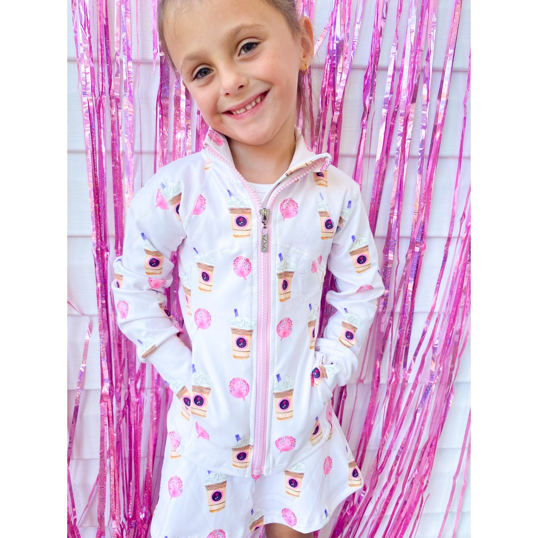 Girls Latte and Cake Pop Print Athletic Jacket