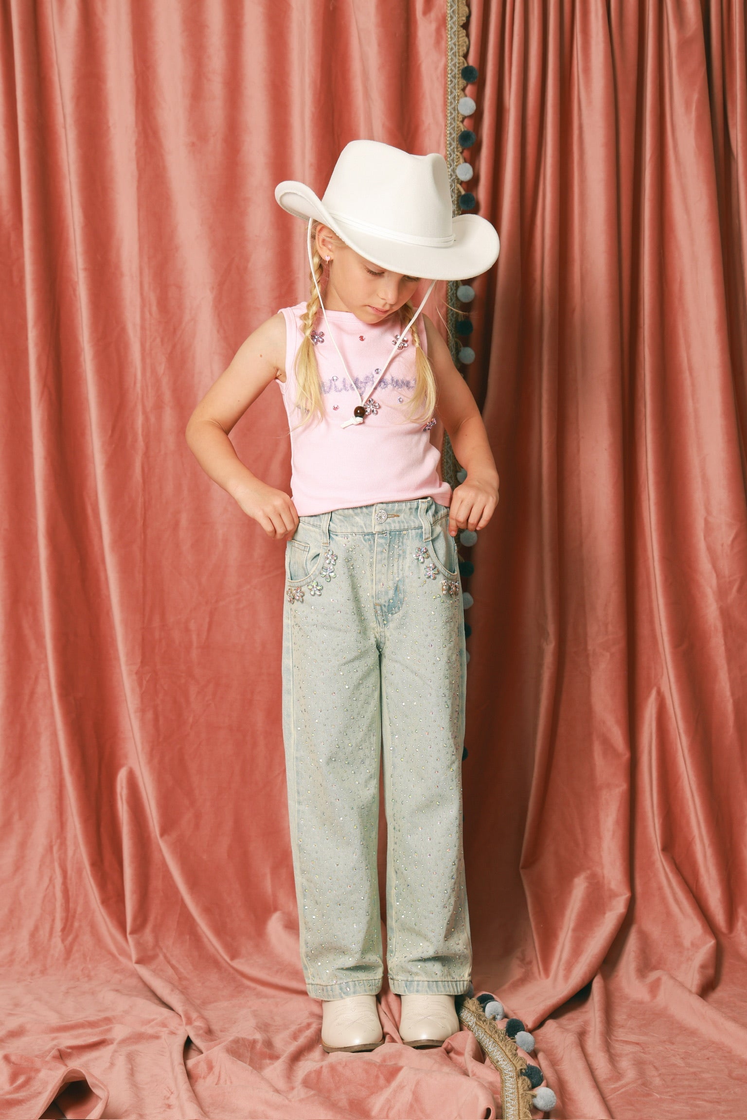 Wide Leg Gem Embellished Jeans