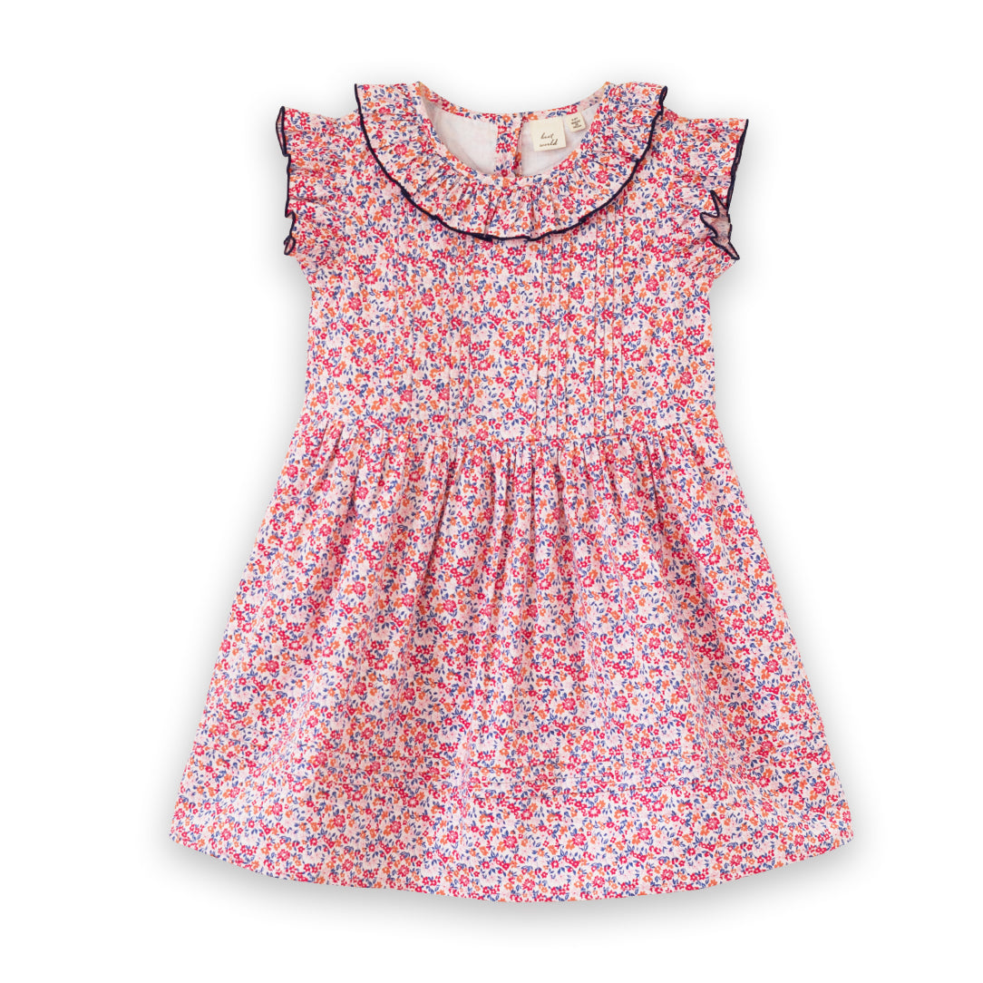 Girls Ana Dress with Ruffles | Red and Blue Floral