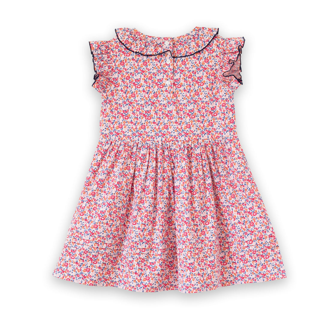 Girls Ana Dress with Ruffles | Red and Blue Floral