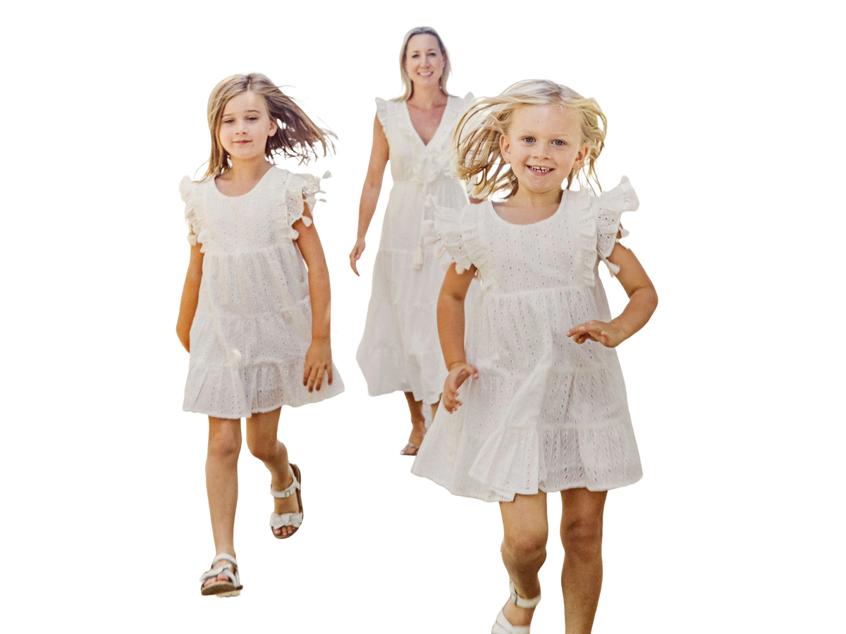 Sophie Girls' Tassel Dress White Eyelet