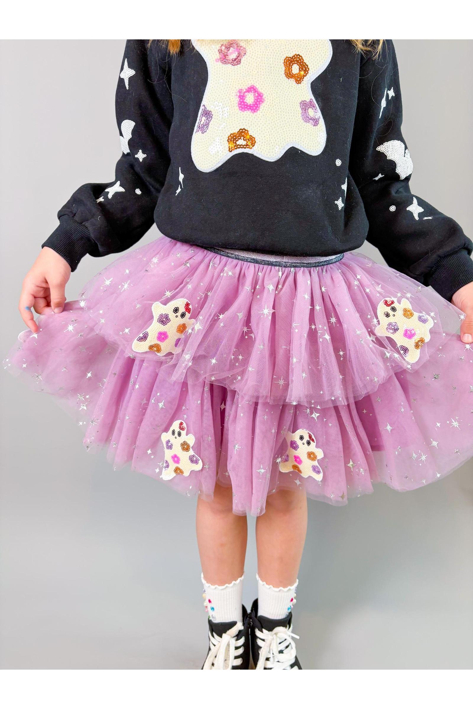 Halloween Ghost Patched Tulle Skirt