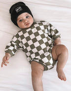 Checkered Bubble Romper - Spruce