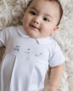 Pointed Collar Golf Bubble Romper, Lt.Blue