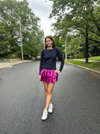 AA Fuchsia Metallic Smocked Ruffle Mini Skirt
