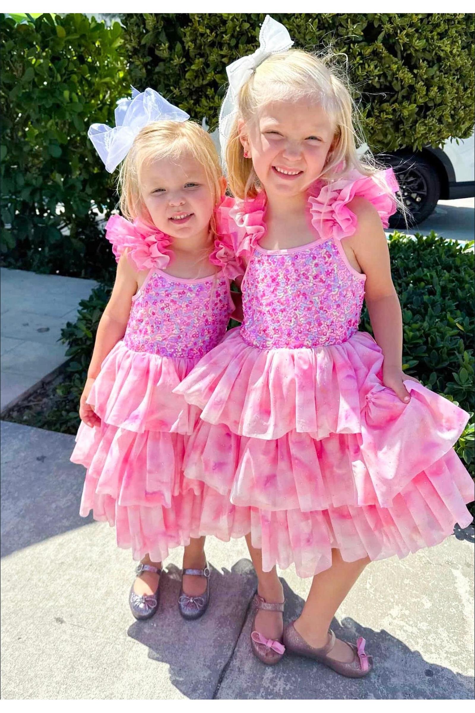 Girls Ombre Pink Sparkle Tulle Dress