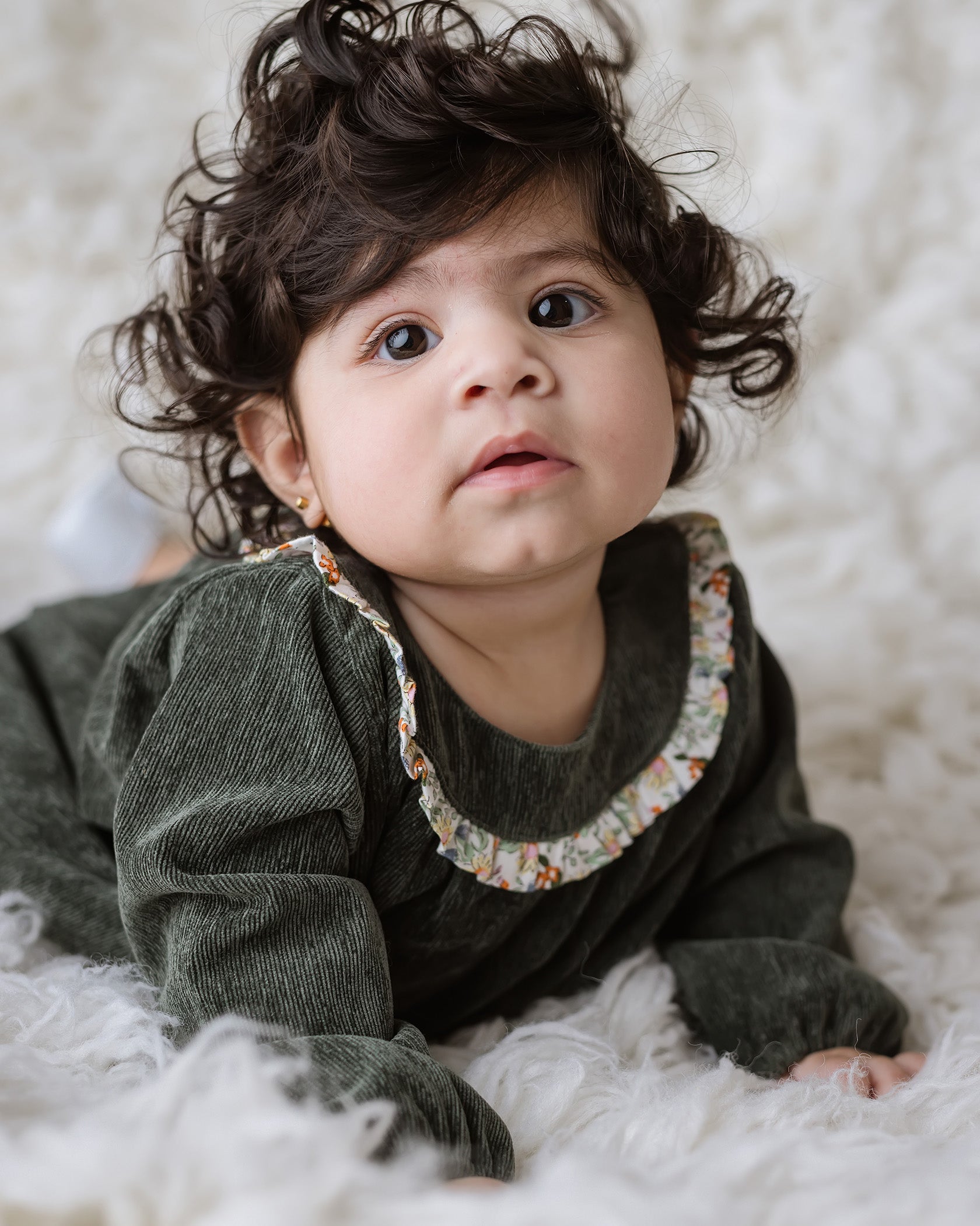 Soft and durable Forest Green Corduroy Baby Girl Bubble, perfect for autumn and winter by Cuclie